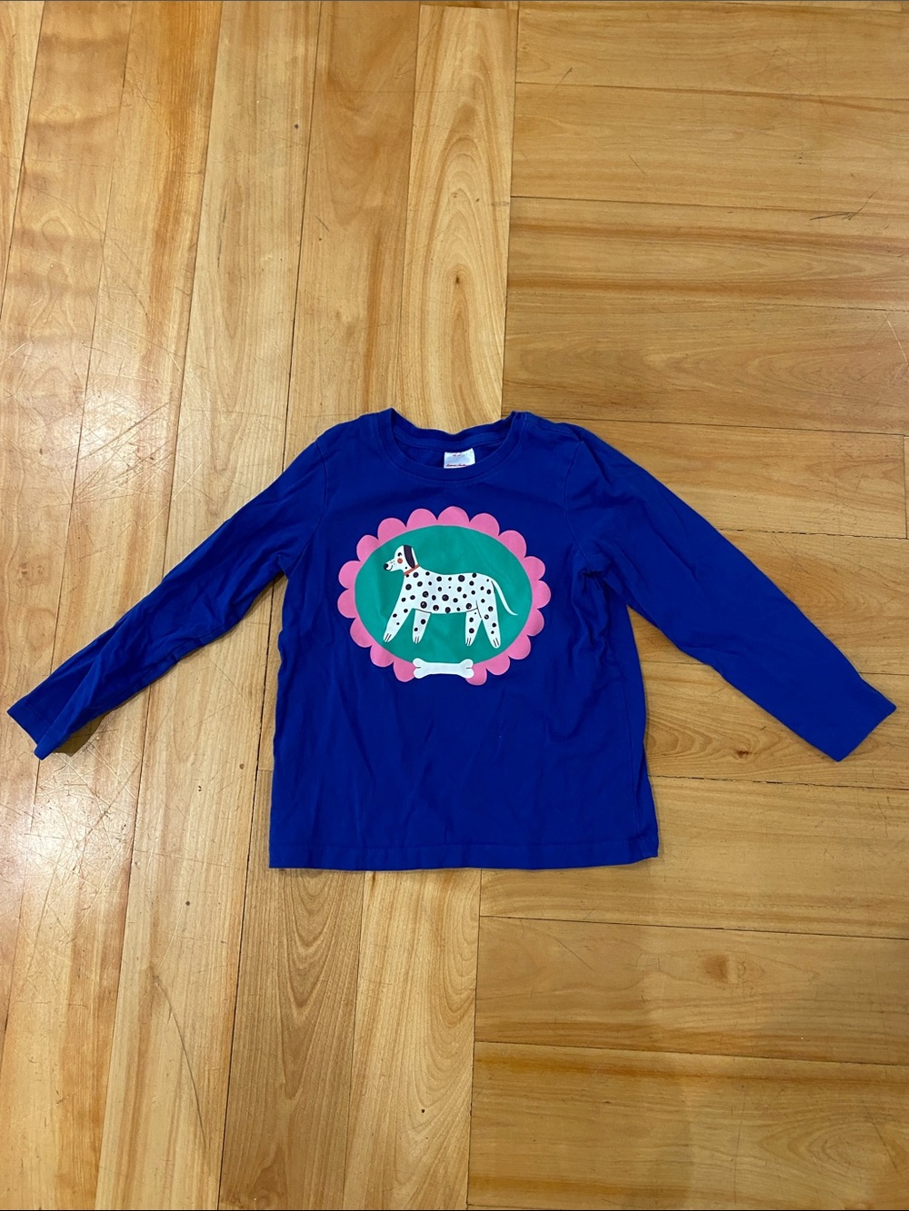Hanna Andersson Royal Blue Long-Sleeve Dog Graphic Tee with Pink & Green Accents